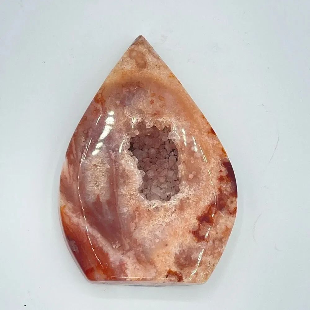 Carnelian agate druzy standing raindrop teardrop crystallizedโquartz 3.84โ pink